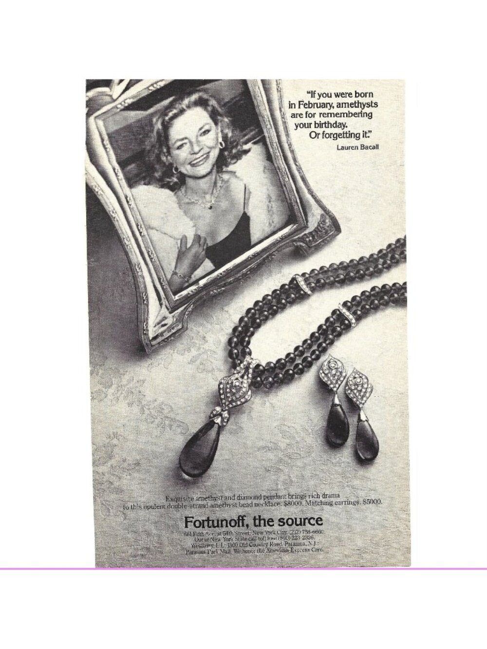 Print Ad Fortunoff Lauren Bacall Fashion Jewelry Vintage 1980s Department Store